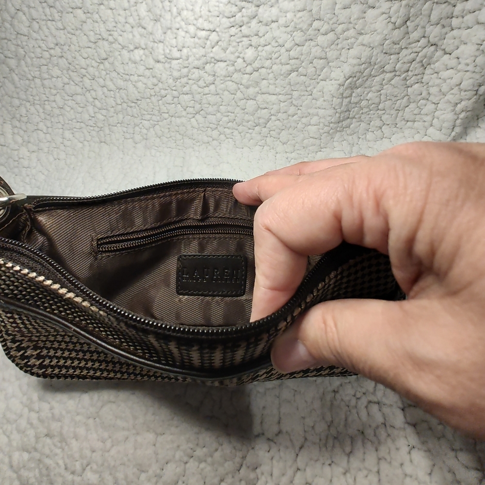 Vintage Ralph Lauren Houndstooth plaid brown mini bag purse. Like new condition - Picture 4 of 9